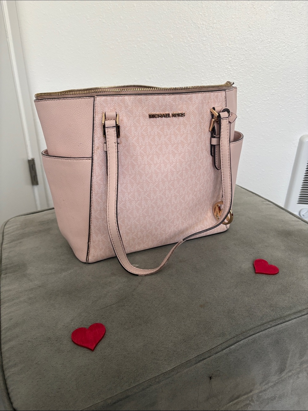 Michael Kors Pink Signature Tote with Gold Accents